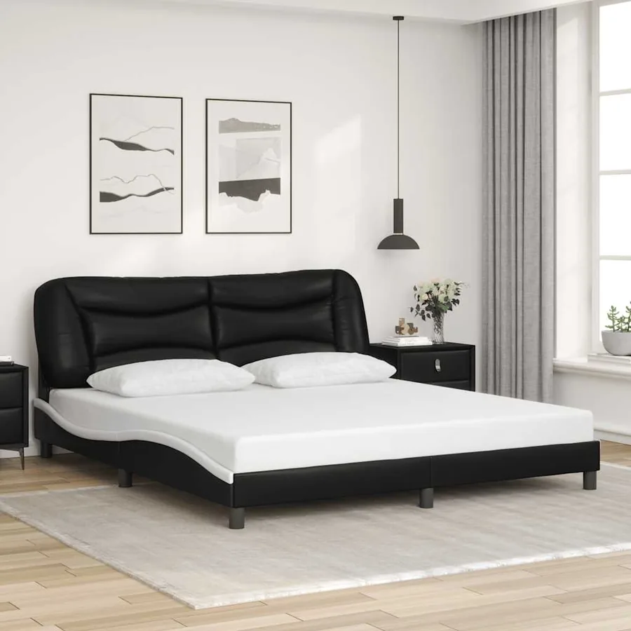 Cadre de lit sans matelas Hvar noir et blanc 180x200 cm similicuir
