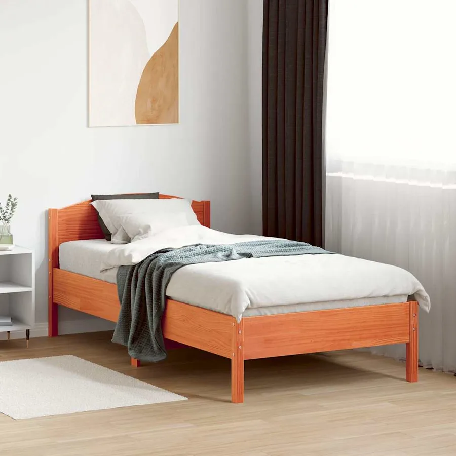 Cadre de lit sans matelas cire marron 75x190 cm bois pin massif - 3