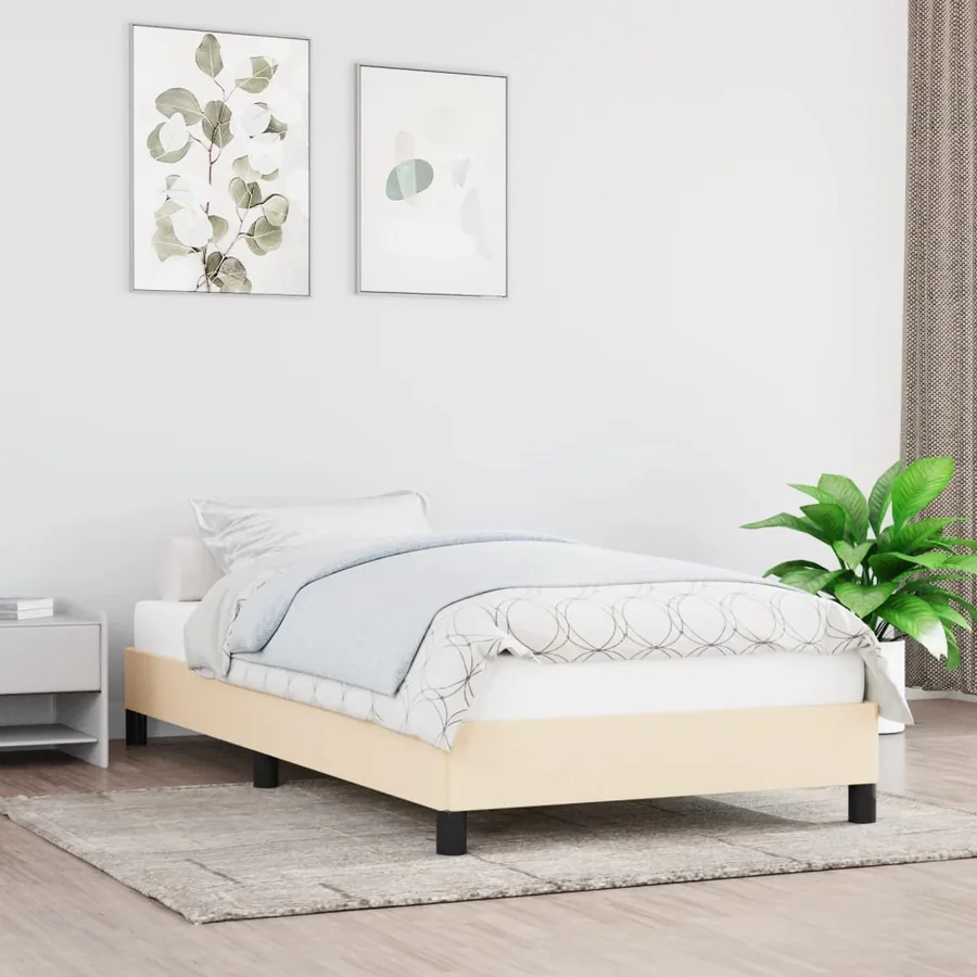 Cadre de lit sans matelas crème 90x190 cm tissu