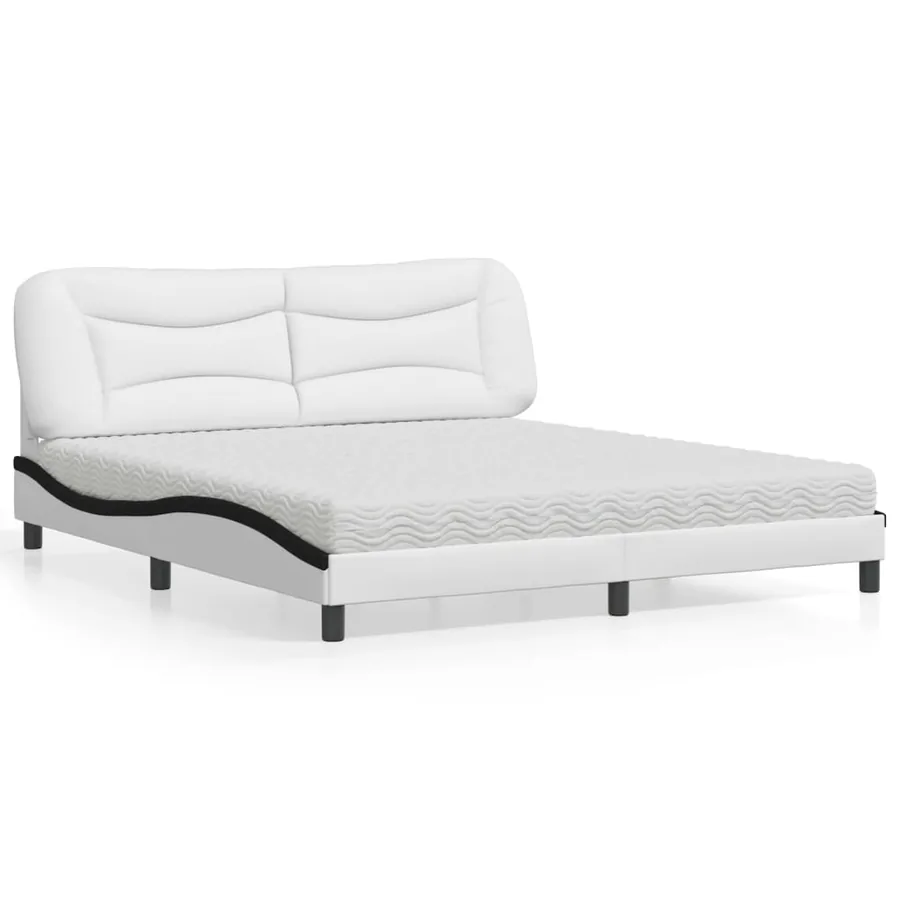 Lit avec matelas Hvar blanc et noir 180x200 cm similicuir