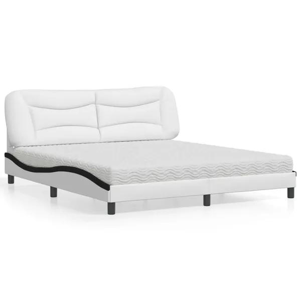 Lit avec matelas Hvar blanc et noir 180x200 cm similicuir