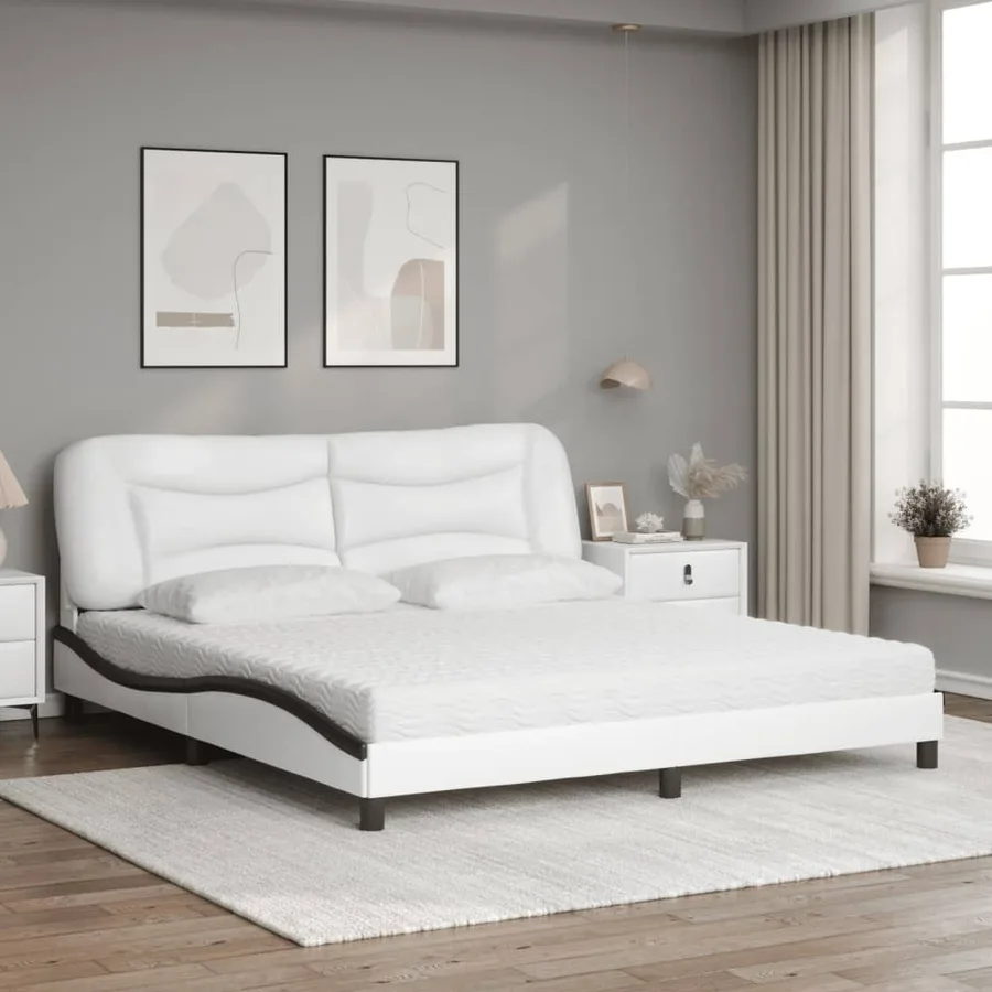 Lit avec matelas Hvar blanc et noir 180x200 cm similicuir - 3
