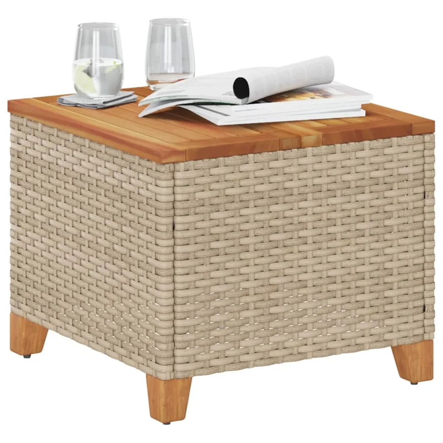 Table de jardin beige 45x45x37 cm résine tressée et bois acacia - 3