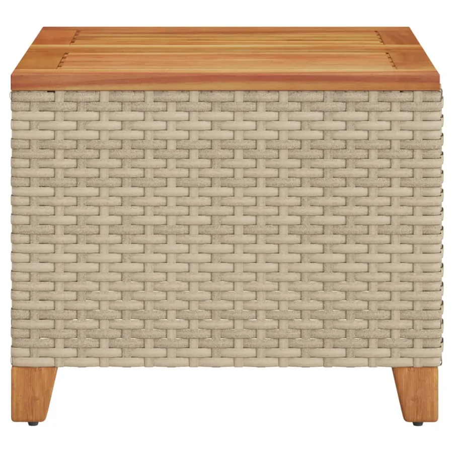 Table de jardin beige 45x45x37 cm résine tressée et bois acacia - 5