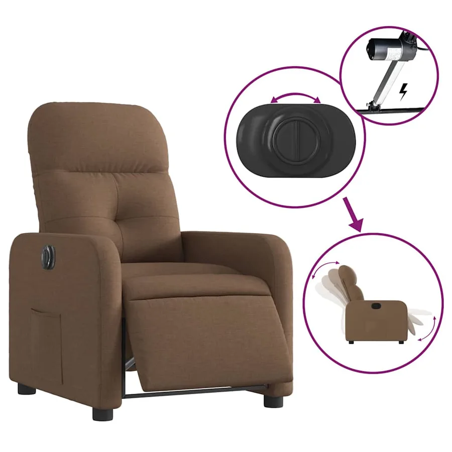 Fauteuil inclinable électrique Marron Tissu - 6