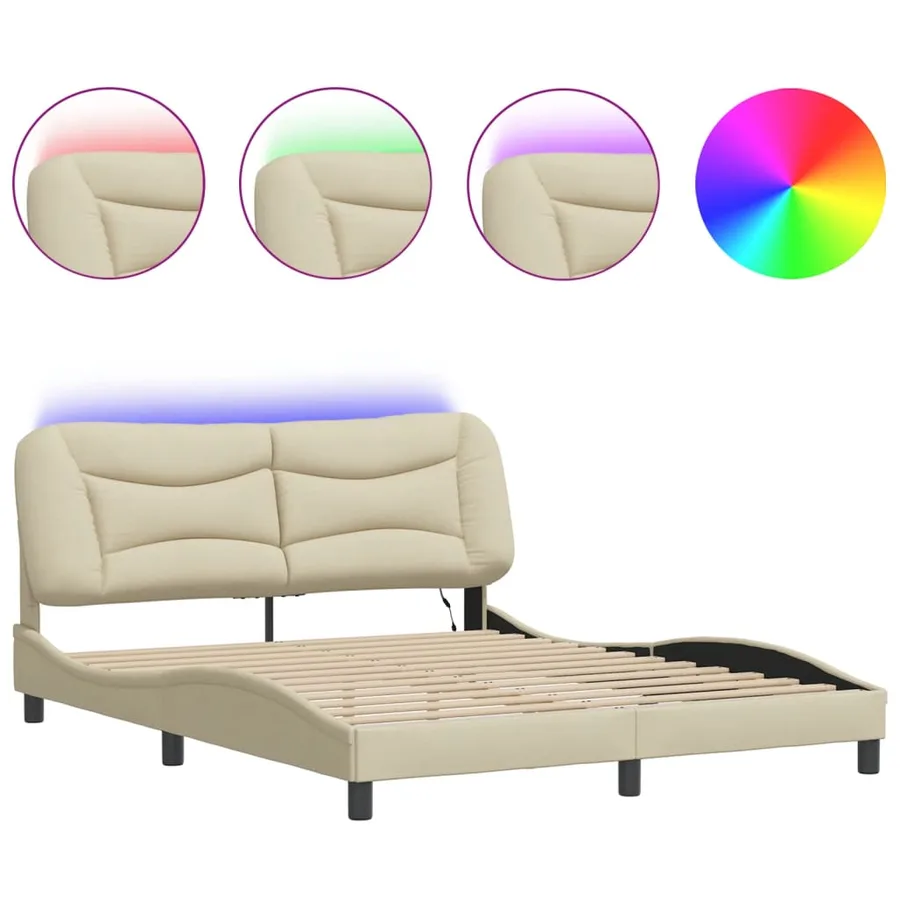 Cadre de lit avec LED sans matelas Hvar crème 160x200 cm tissu - 2