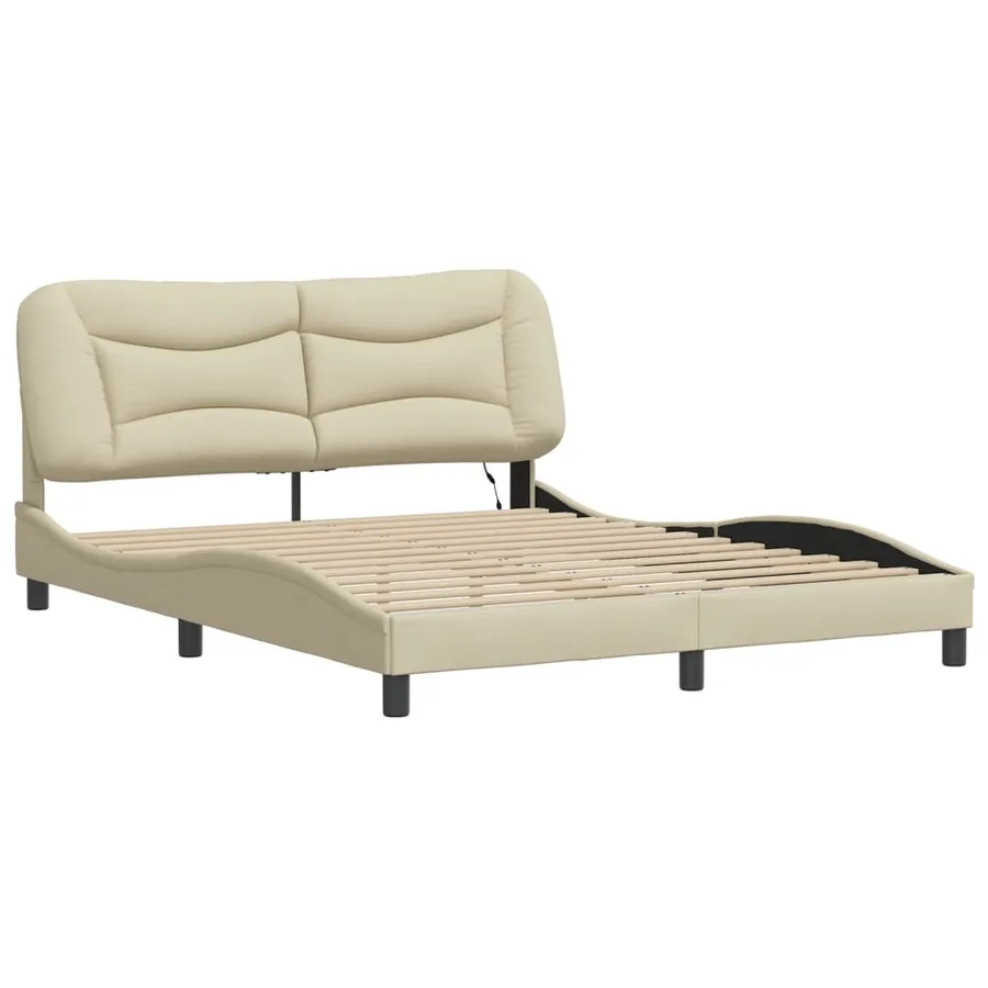 Cadre de lit avec LED sans matelas Hvar crème 160x200 cm tissu - 3