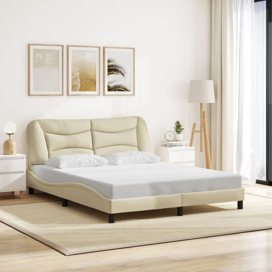 Cadre de lit avec LED sans matelas Hvar crème 160x200 cm tissu - 4