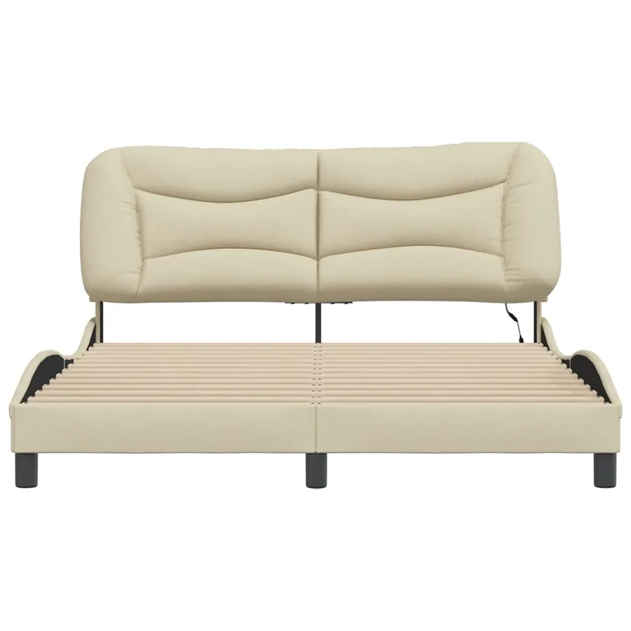 Cadre de lit avec LED sans matelas Hvar crème 160x200 cm tissu - 6
