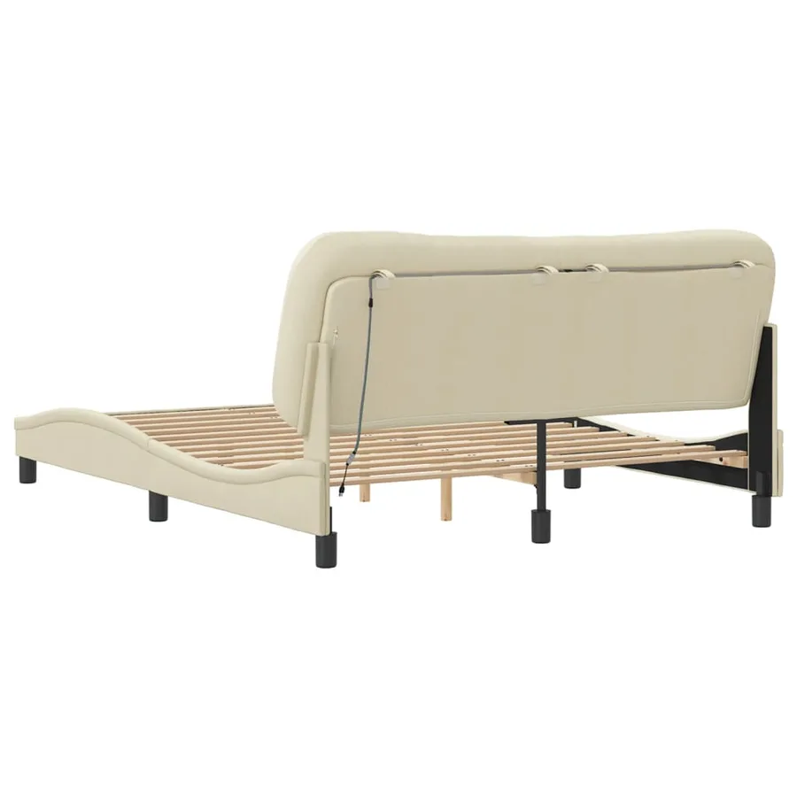 Cadre de lit avec LED sans matelas Hvar crème 160x200 cm tissu - 9