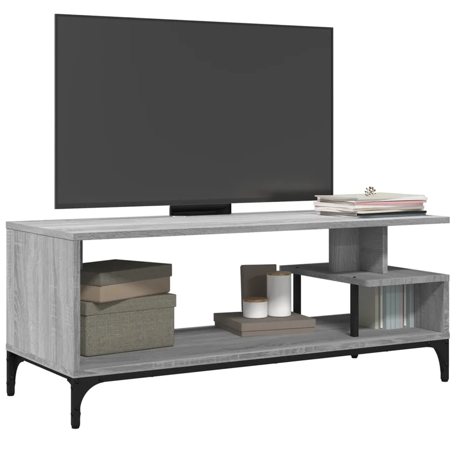 Meuble TV sonoma gris bois ingénierie et acier enduit de poudre - 4