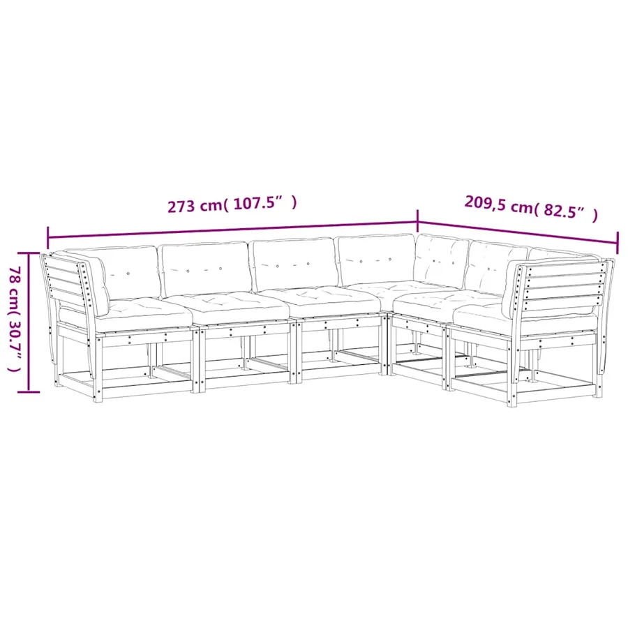 Salon de jardin 6 pcs avec coussins bois de pin massif - 8