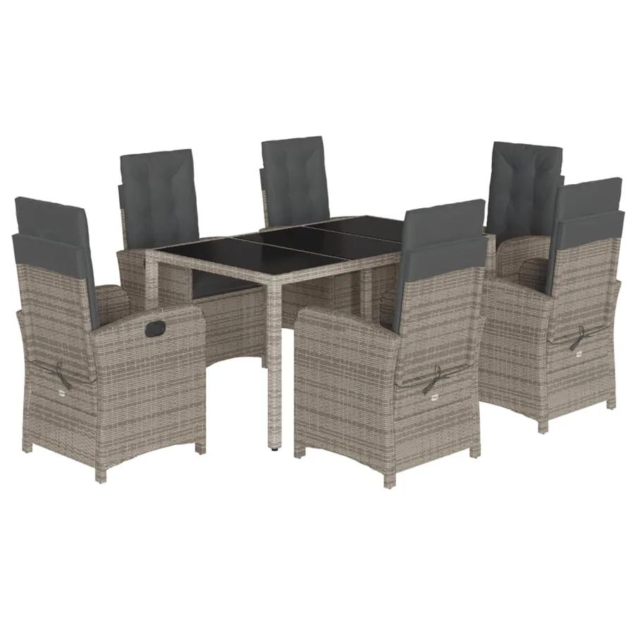 Ensemble à manger de jardin et coussins 7 pcs gris rotin - 2