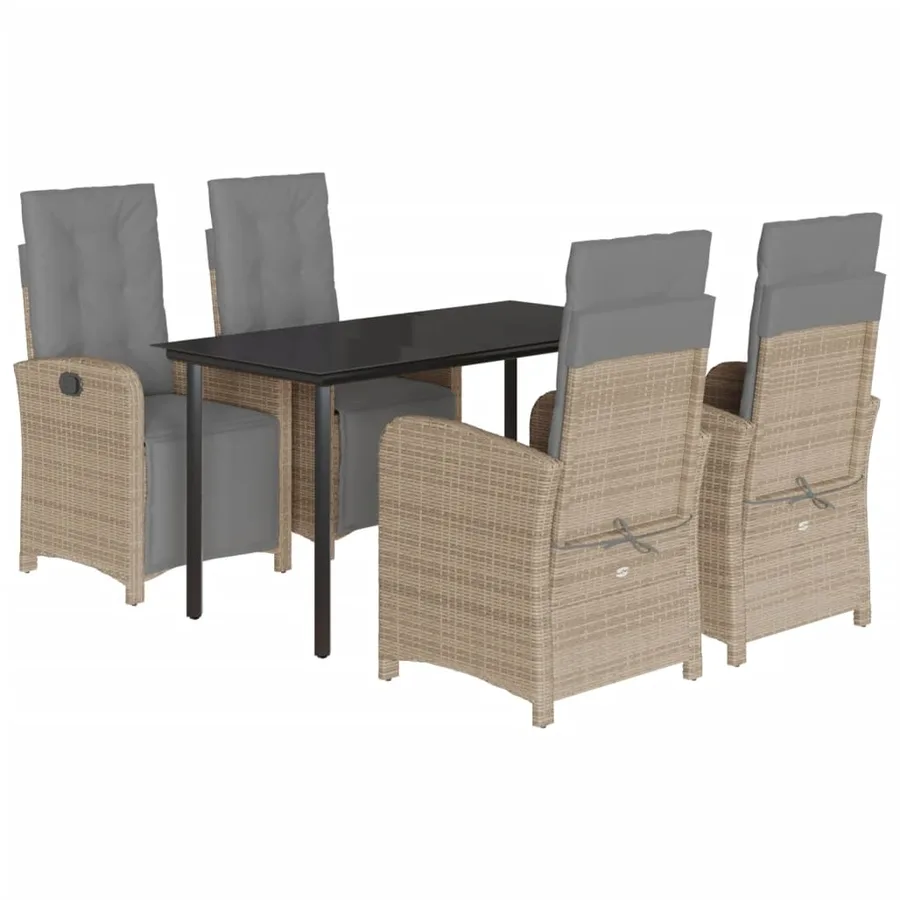 Ensemble à manger de jardin avec coussins 5pcs Beige poly rotin - 2