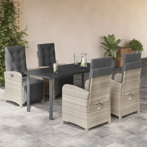 Ensemble à manger de jardin et coussins 5 pcs gris clair rotin