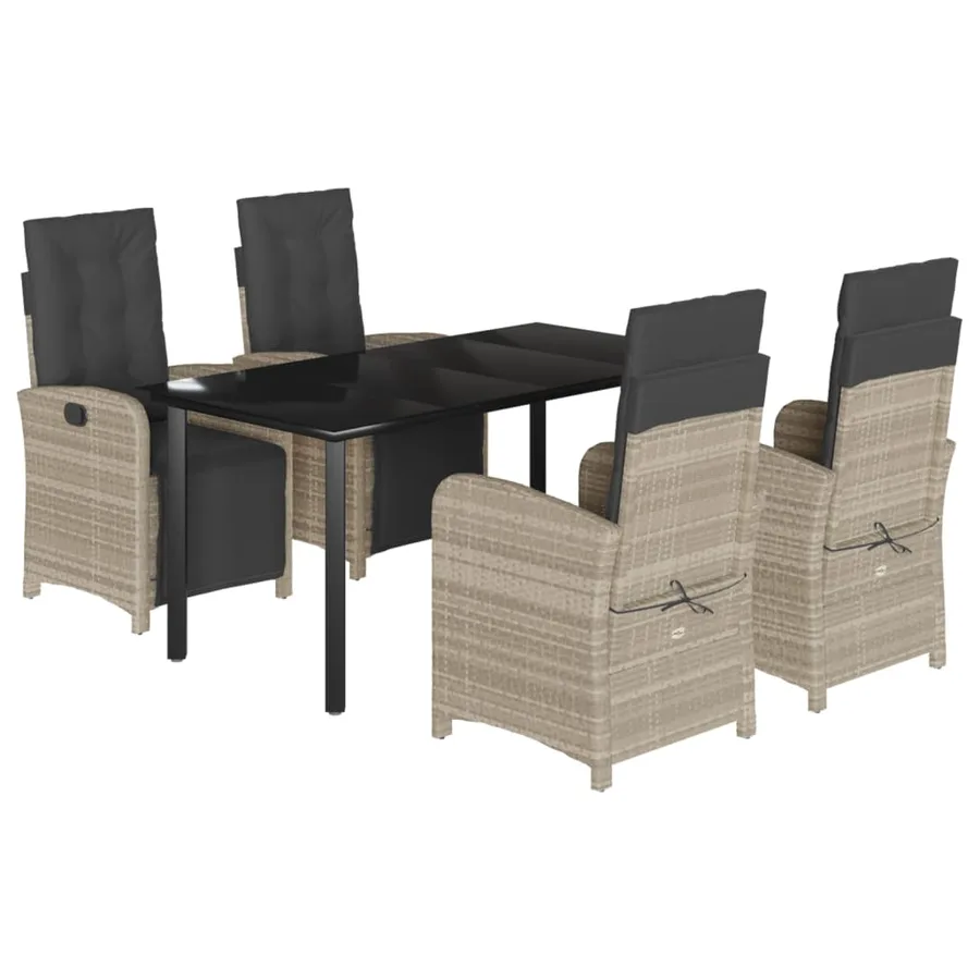 Ensemble à manger de jardin et coussins 5 pcs gris clair rotin - 2