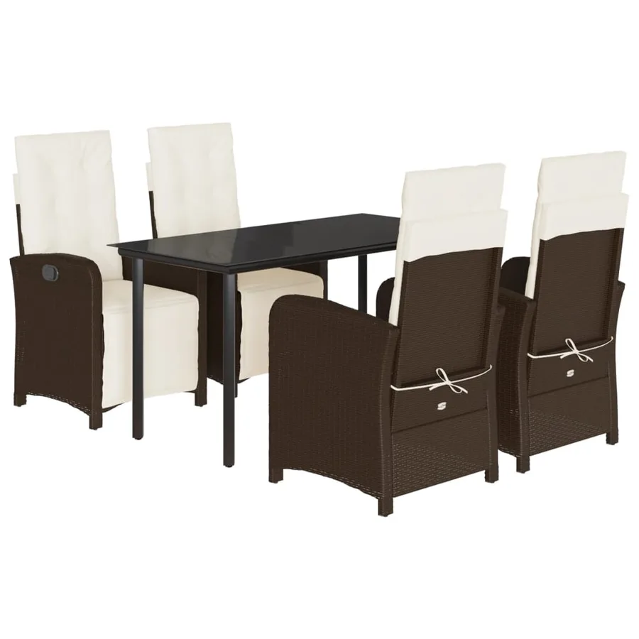 Ensemble à manger de jardin 5 pcs et coussins marron poly rotin - 2