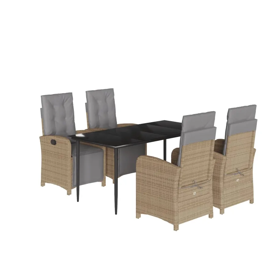 Ensemble à manger de jardin avec coussins 5pcs Beige poly rotin - 2