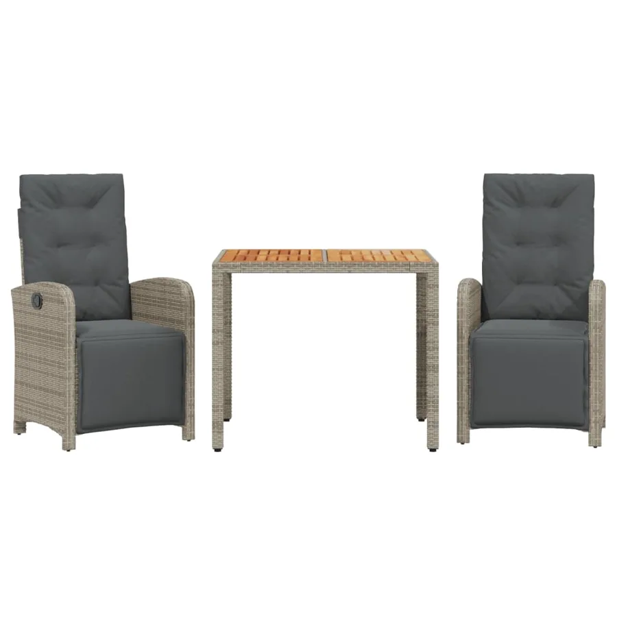 Ensemble de bistro 3 pcs avec coussins gris résine tressée - 2