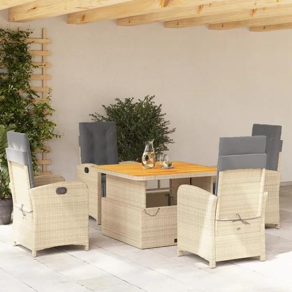 Ensemble à manger de jardin avec coussins 5pcs Beige poly rotin