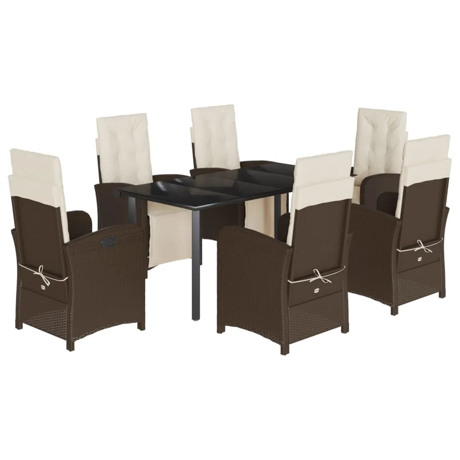 Ensemble à manger de jardin et coussins 7 pcs marron rotin - 2