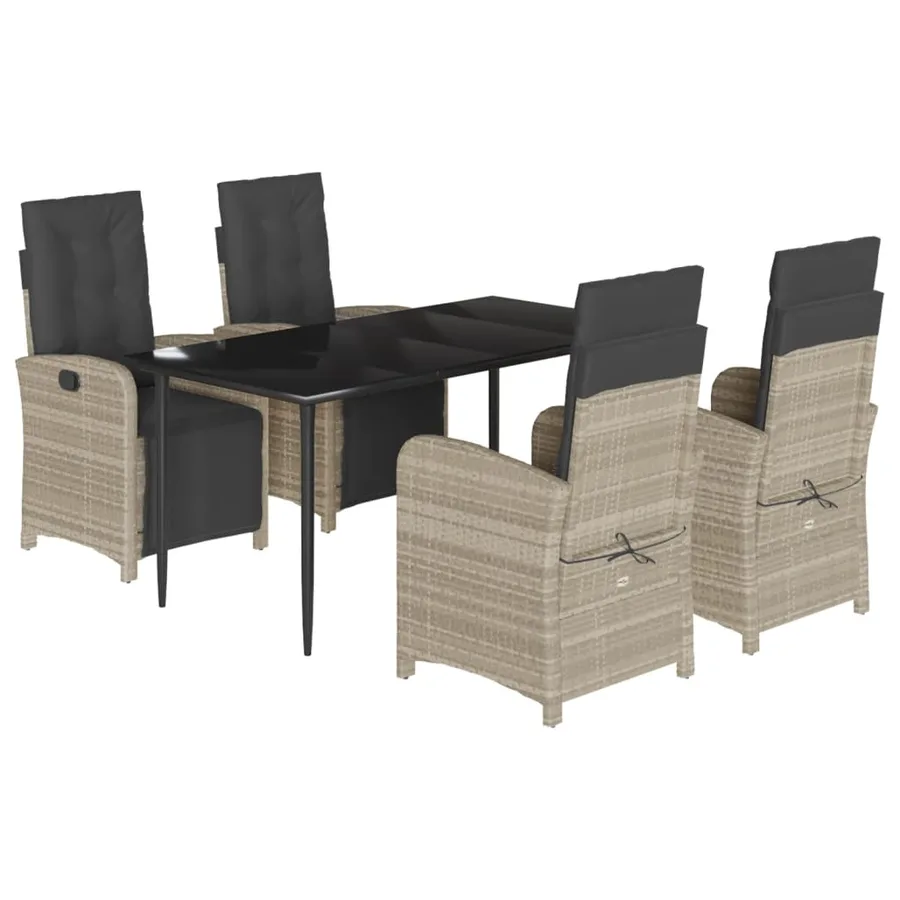 Ensemble à manger de jardin et coussins 5 pcs gris clair rotin - 2
