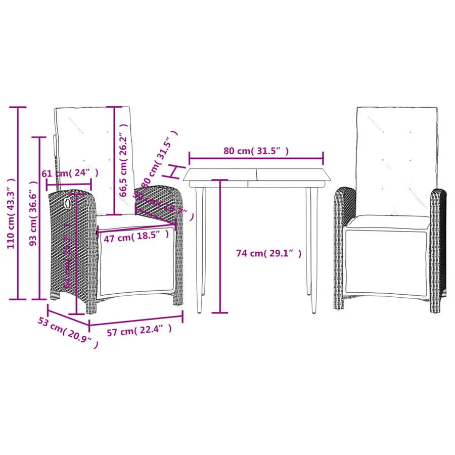 Ensemble de bistro 3 pcs et coussins gris clair résine tressée - 9