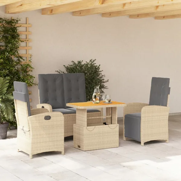 Ensemble à manger de jardin coussins 4 pcs beige résine tressée