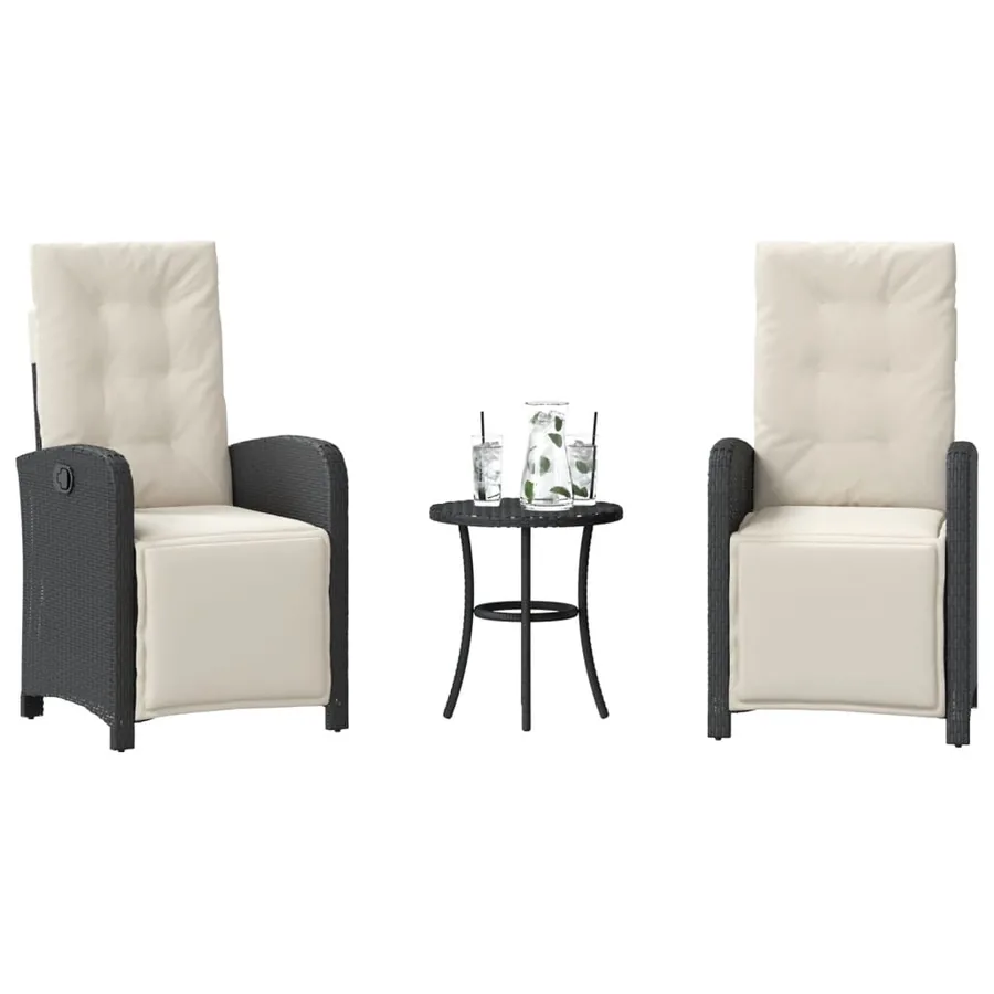 Ensemble de bistro 3 pcs avec coussins noir résine tressée