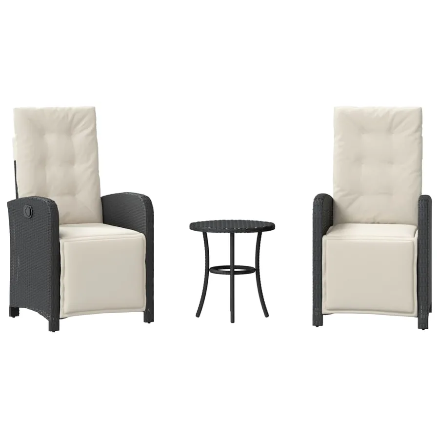 Ensemble de bistro 3 pcs avec coussins noir résine tressée - 2