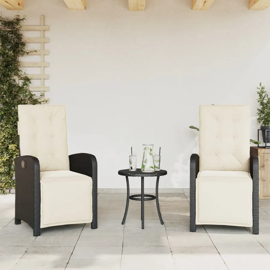 Ensemble de bistro 3 pcs avec coussins noir résine tressée - 3