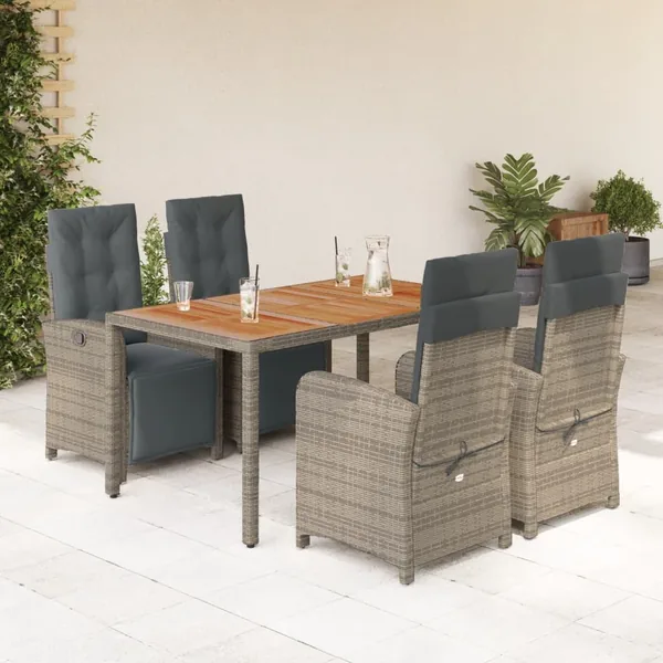 Ensemble à manger de jardin 5 pcs coussins gris résine tressée