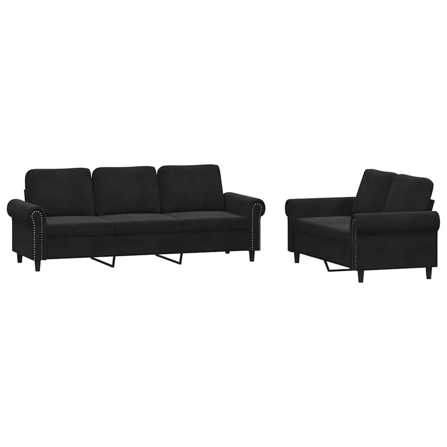 Ensemble de canapés 2 pcs avec coussins Noir Velours - 2