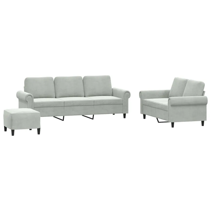 Ensemble de canapés 3 pcs avec coussins Gris clair Velours - 2