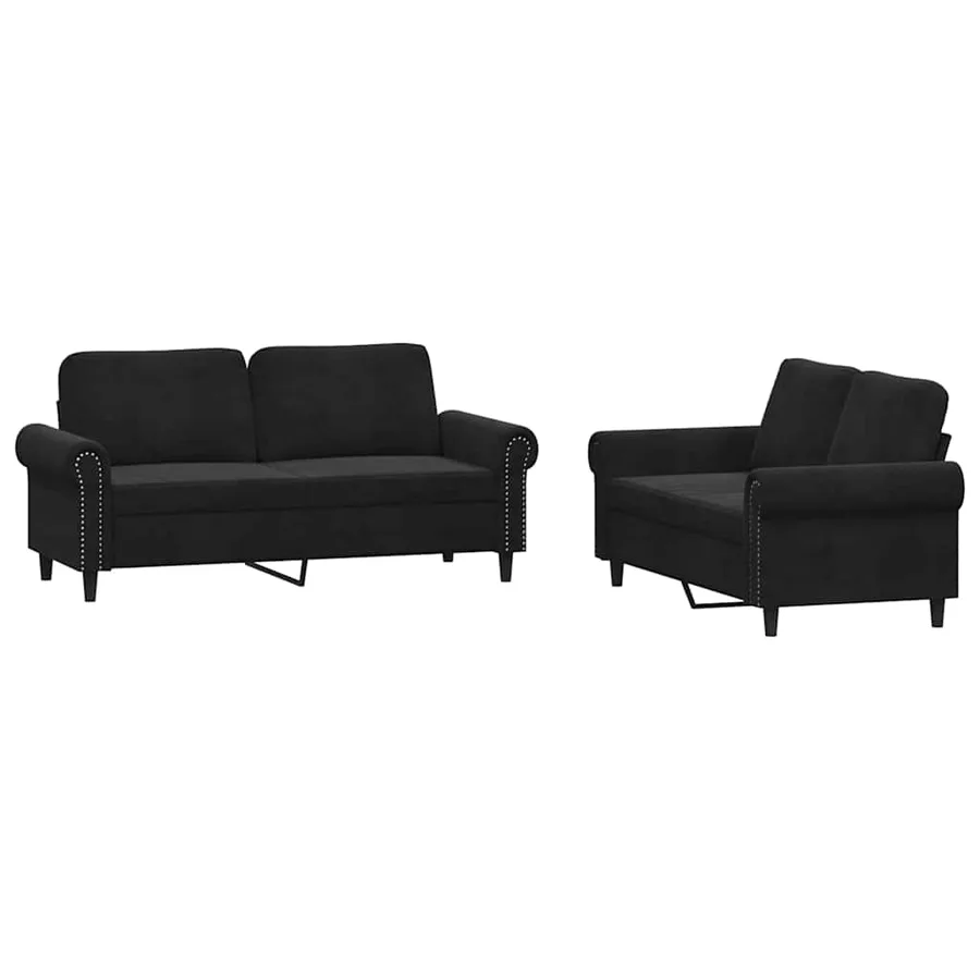 Ensemble de canapés 2 pcs avec coussins Noir Velours - 2