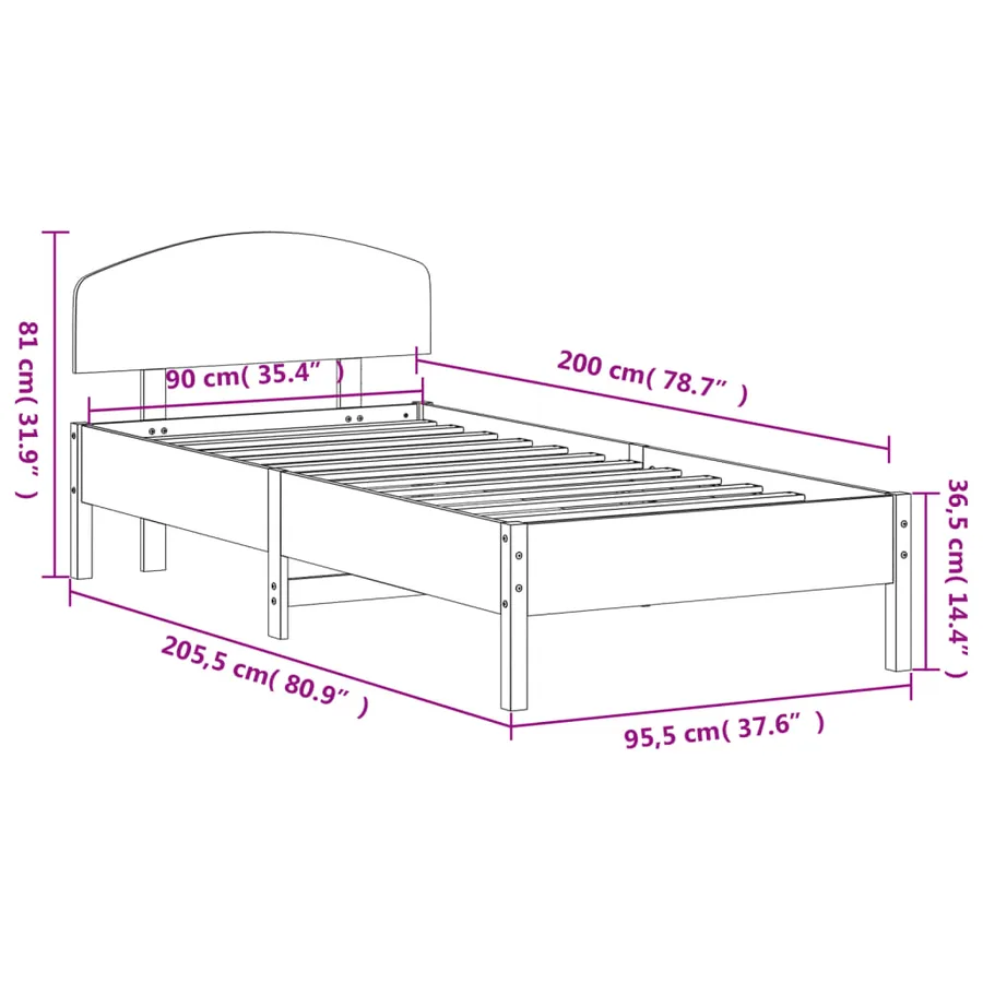 Cadre de lit sans matelas 90x200 cm bois de pin massif - 9
