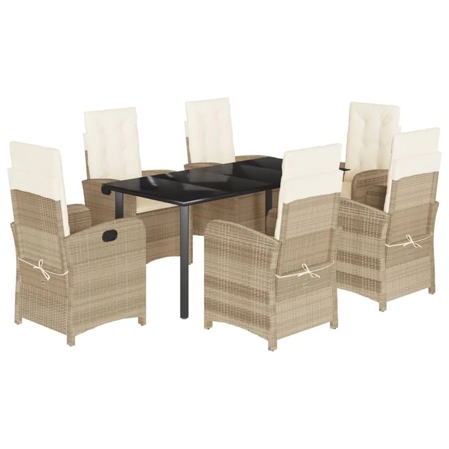Ensemble à manger de jardin et coussins 7 pcs beige poly rotin - 2