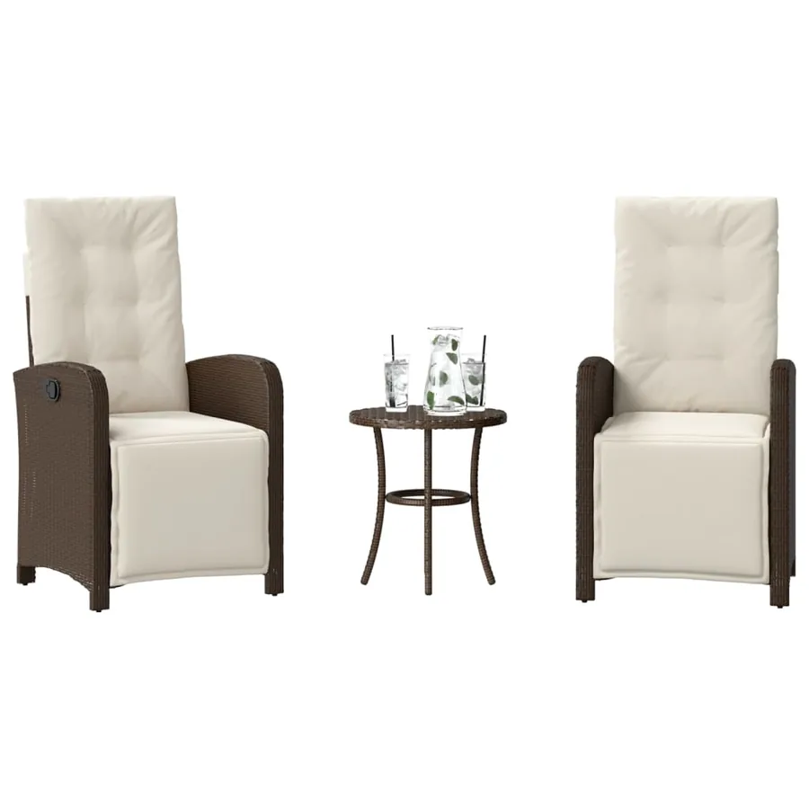 Ensemble de bistro 3 pcs avec coussins marron résine tressée