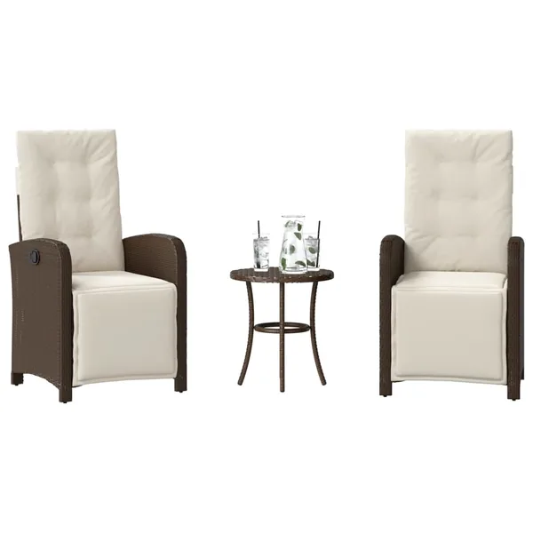 Ensemble de bistro 3 pcs avec coussins marron résine tressée