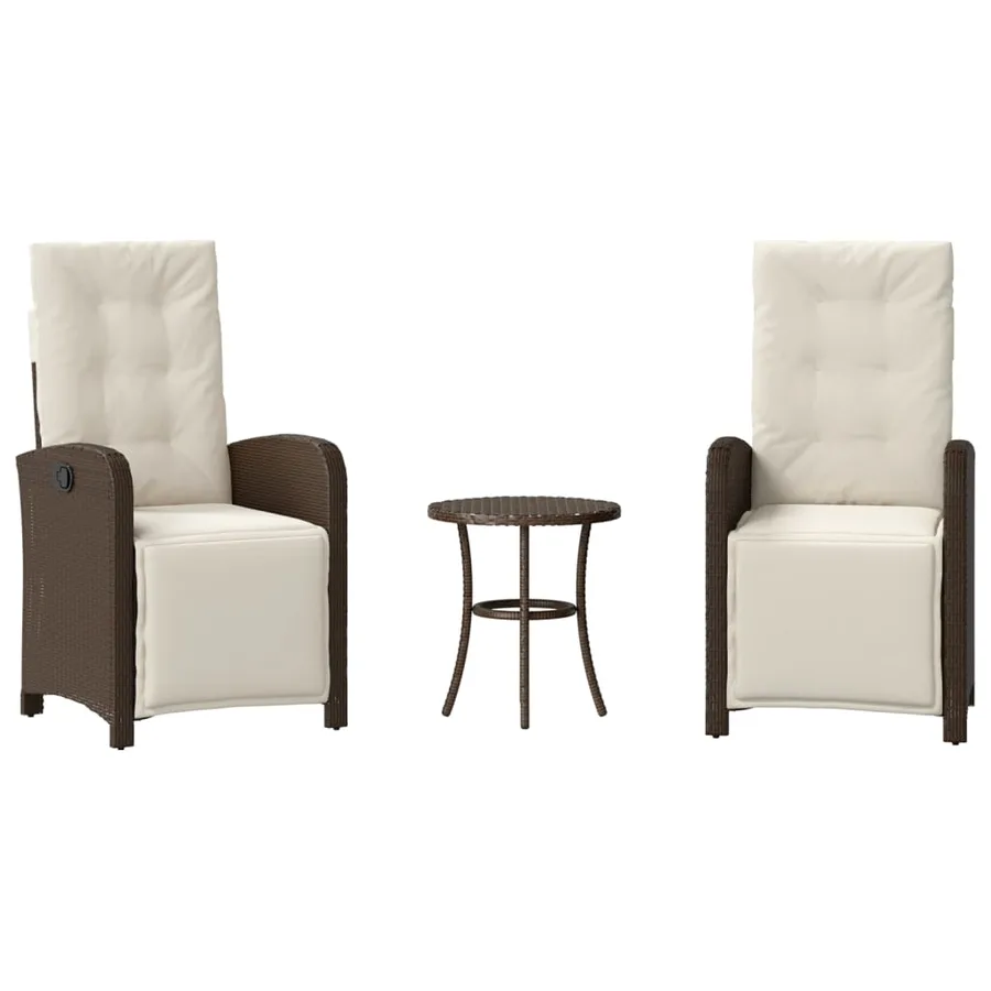 Ensemble de bistro 3 pcs avec coussins marron résine tressée - 2