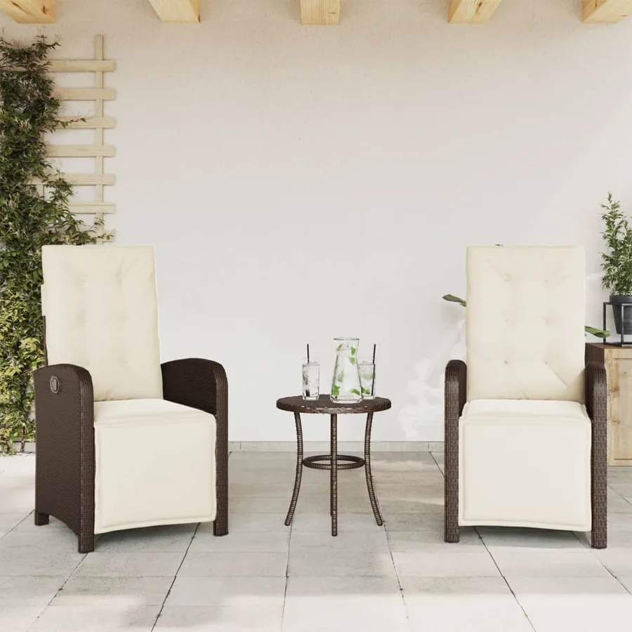 Ensemble de bistro 3 pcs avec coussins marron résine tressée - 3