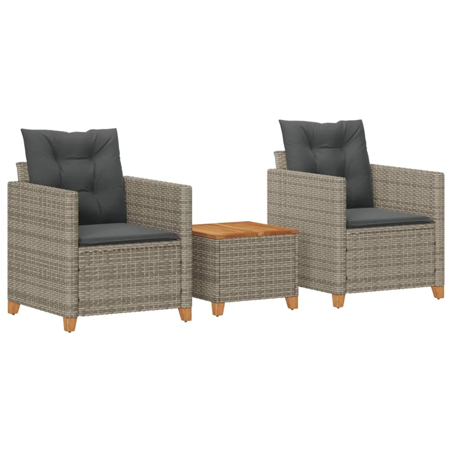 Ensemble de bistro 3 pcs et coussins gris résine tressée acacia - 2