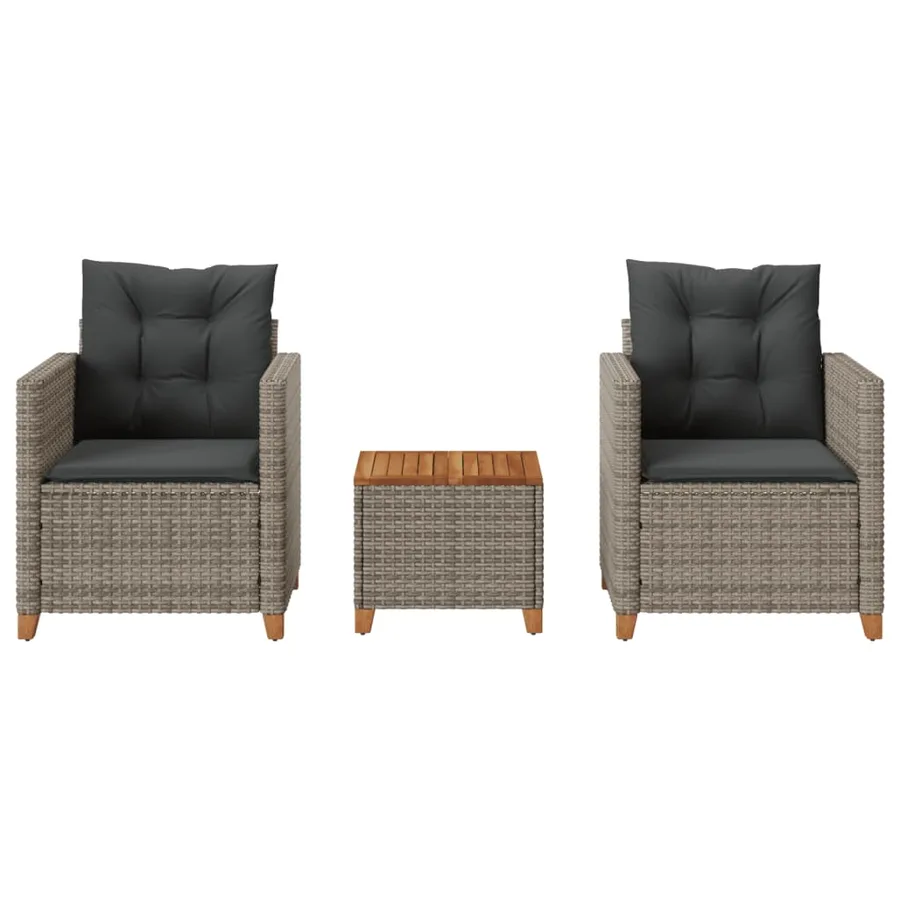 Ensemble de bistro 3 pcs et coussins gris résine tressée acacia - 3