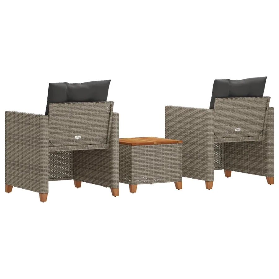 Ensemble de bistro 3 pcs et coussins gris résine tressée acacia - 5