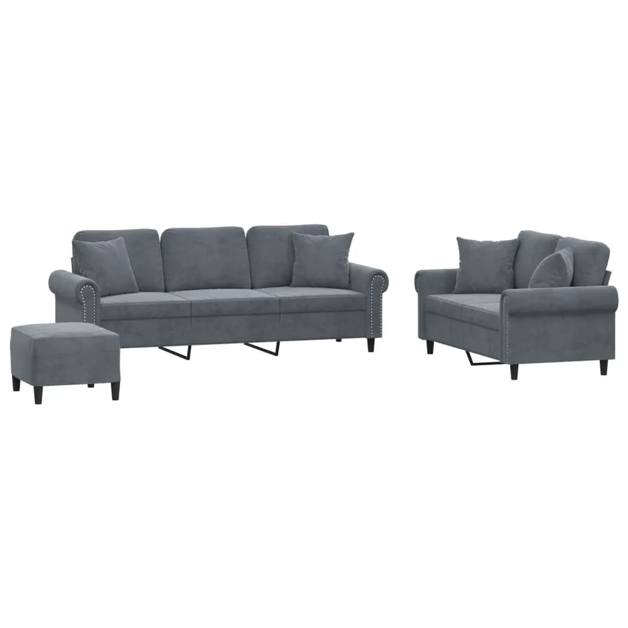 Ensemble de canapés 3 pcs avec coussins gris foncé velours - 2