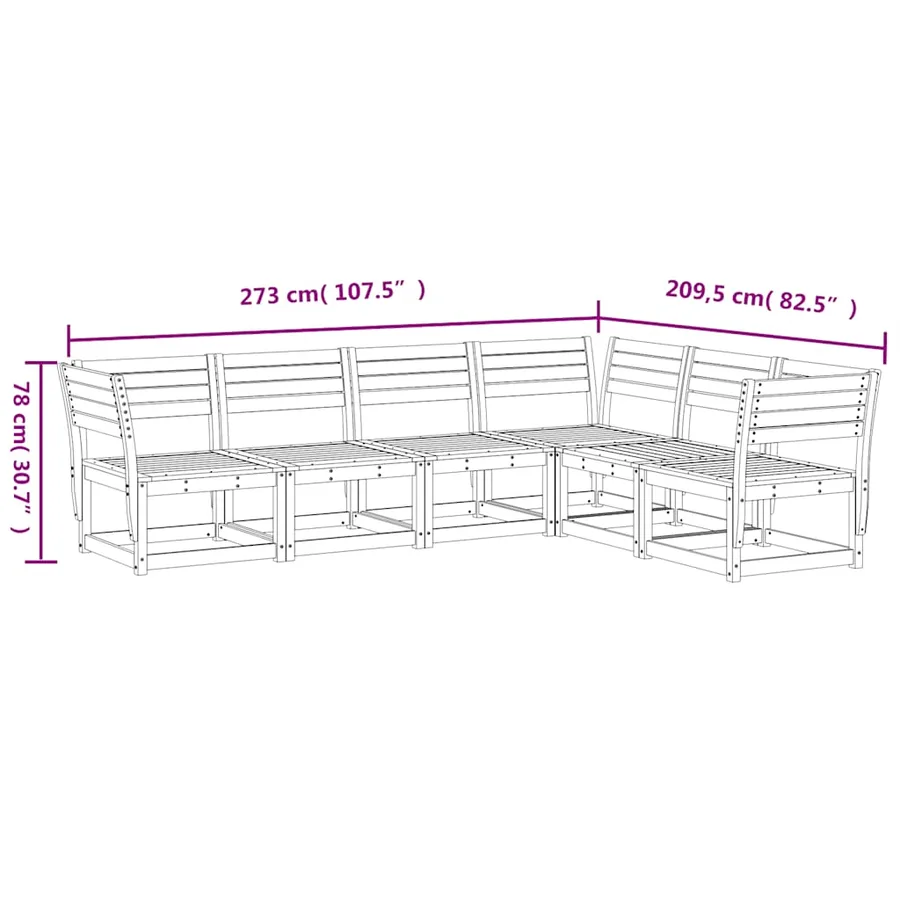 Salon de jardin 6 pcs bois de pin massif - 7