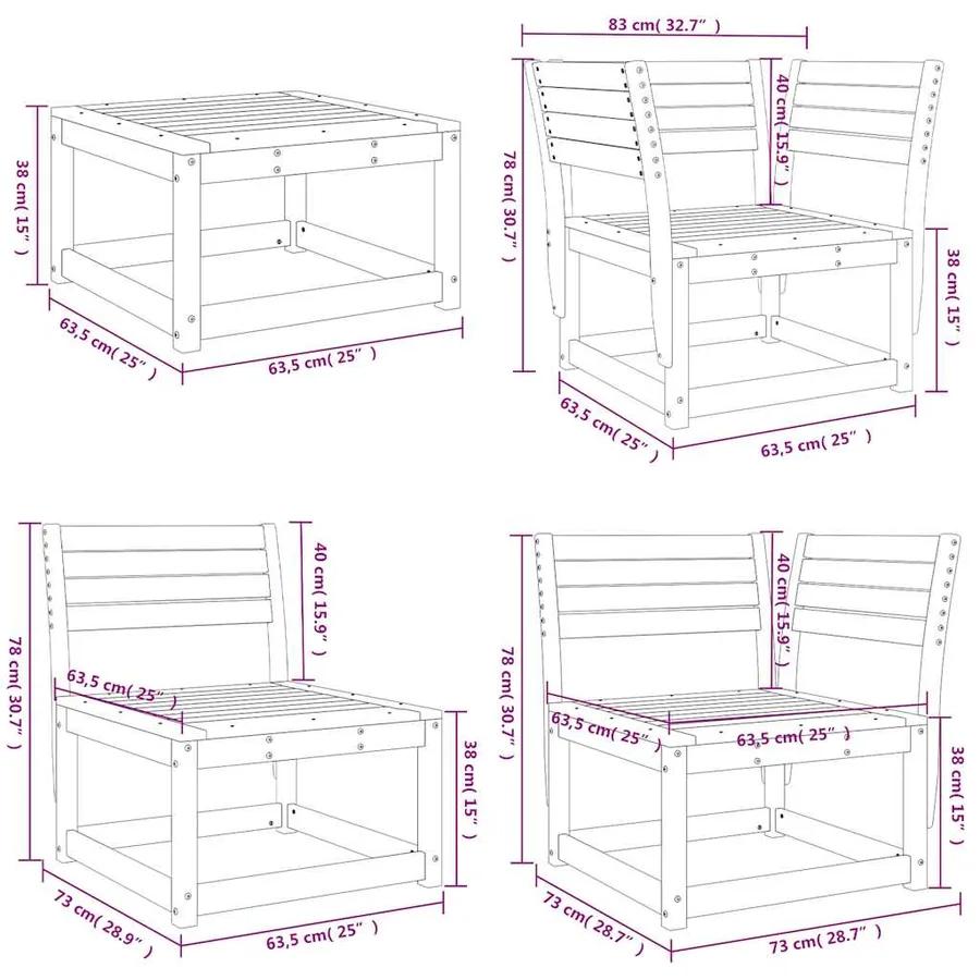 Salon de jardin 8 pcs Bois de pin massif - 10