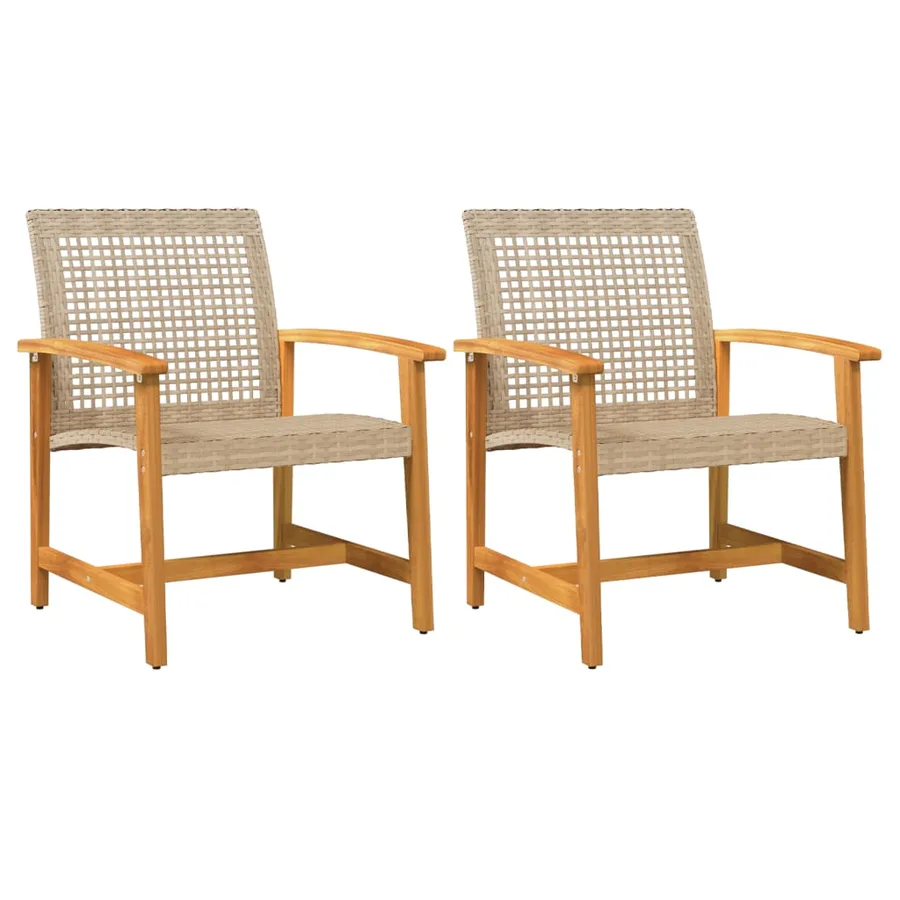 Chaises de jardin lot de 2 beige résine tressée bois d’acacia - 2