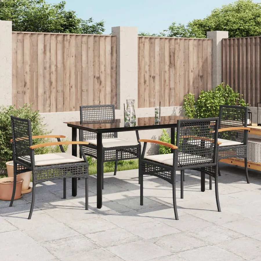 Ensemble à manger de jardin coussins 5pcs Noir Résine tressée