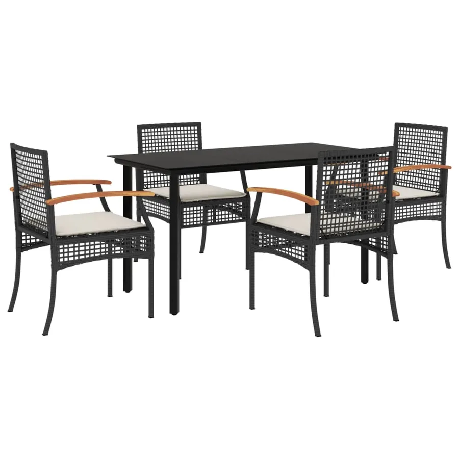 Ensemble à manger de jardin coussins 5pcs Noir Résine tressée - 2